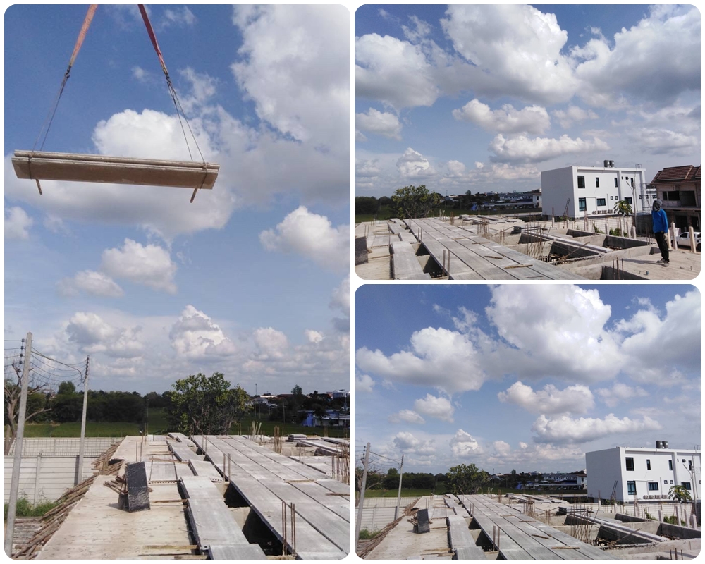 ผลงานติดตั้งแผ่นพื้นสำเร็จรูปของโครงการก่อสร้างหมู่บ้าน T space